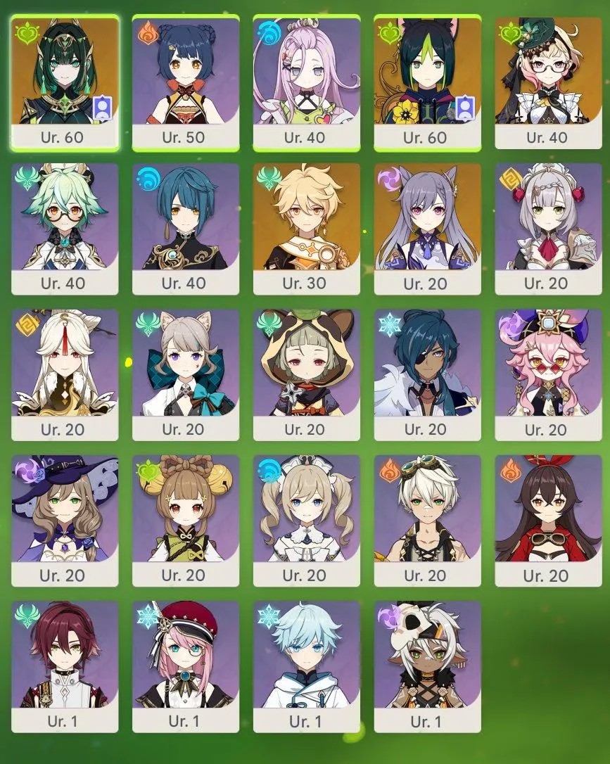 GI1522 Nefer + Emilia + Tighnari + Keqing + Aqua Simulacra Bow, Many 4 star Weapons and Resources 